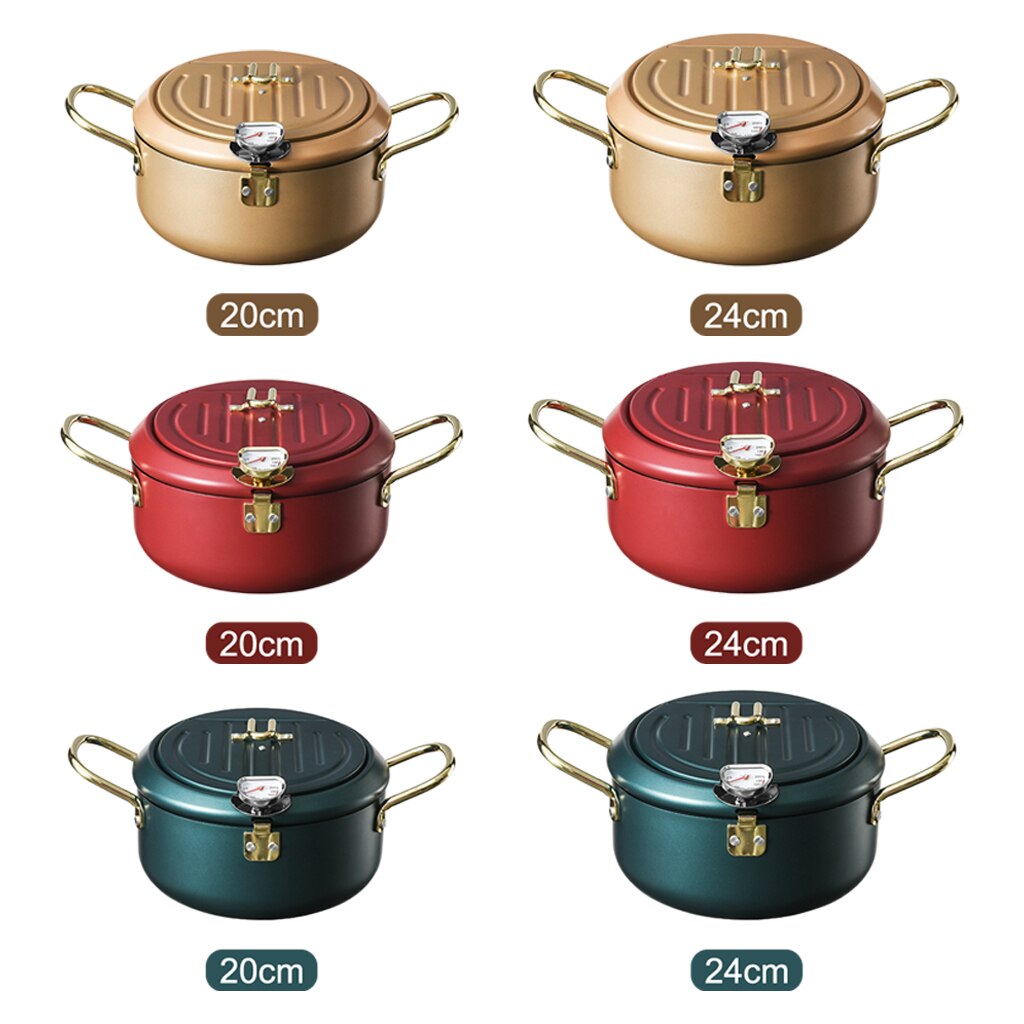 Round Japanese Style Deep Frying Pot Tempura Fryer Pan with Thermometer for Fried Chickens