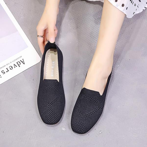 Chaussures coréennes à tricoter chaussures plates doux bout carré bouche peu profonde ballerines femme décontracté femme baskets dames chaussures Modis Ba: 1 / 40