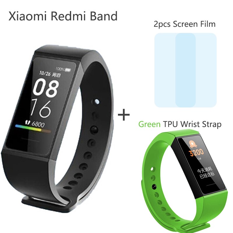 Original Xiaomi Redmi Band Smart Wristband Heart Rate Fitness Sport Tracker Bracelet Multiple Face 1.08 Color Touch Screen: Black n Green Strap