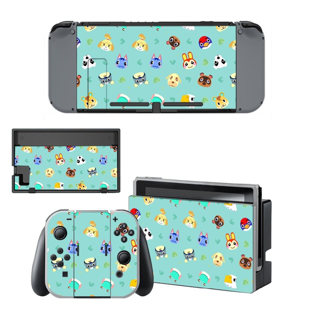 Protector de pantalla de vinilo para consola Nintendo Switch NS, pegatinas protectoras de piel de Animal Crossing + controlador Joy-con: Marrón