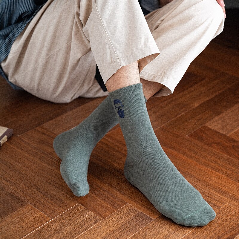 Chaozhu bomull #39 coola tecknade skägg glasögon yuppie ootd manliga strumpor höst vinter crew sox