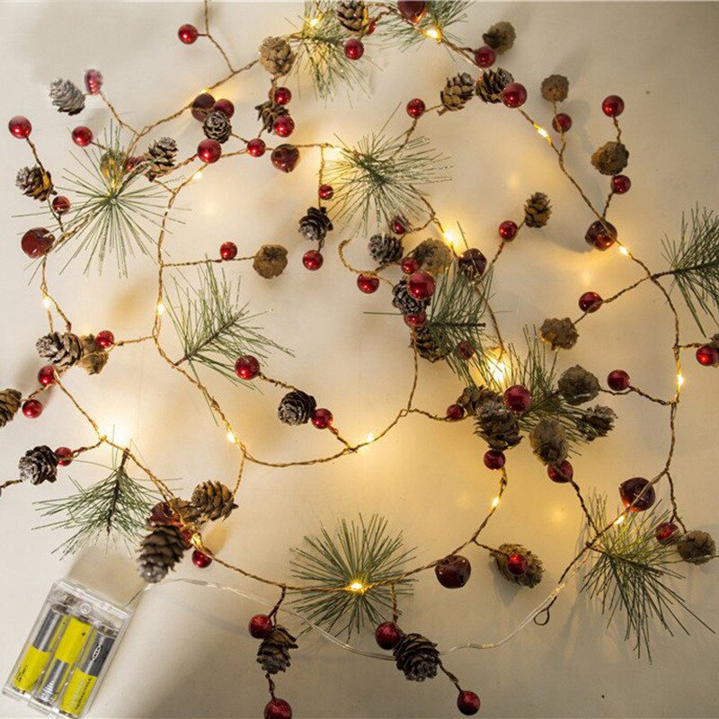Led String Lights Christmas Decorative Outdoor Bedroom DIY Garland Fairy Lights 2m 20 Led Copper Wire Pine Cone Flowers