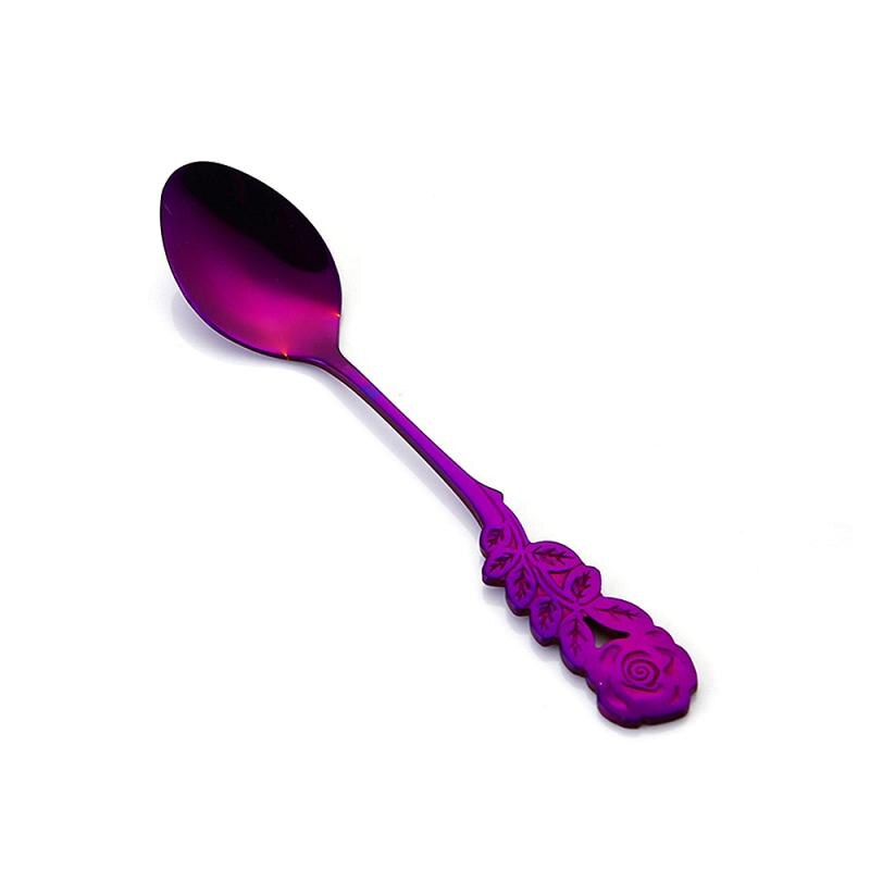 1pcs Stainless Steel Teaspoon Tea Ice Cream Spoon Coffee Dessert Spoon Cteative Rose Flower Handle Tableware Kitchen Gadget: 06