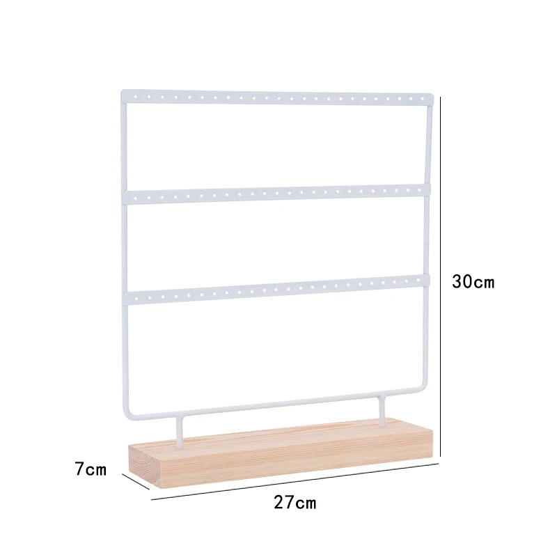 Earring Stand Wooden Base Jewelry Towel with Holes Hanging Jewelry Organizer Large Metal Holder for Earrings Ear Stud Necklace: black