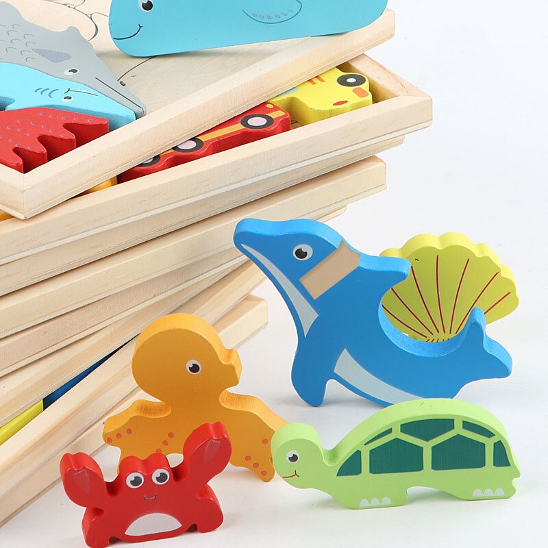 Cartoon Dier 3D Puzzel Hout Speelgoed Voor Kinderen Baby Hand Greep Board Groente-en Voertuig Houten Puzzels speelgoed