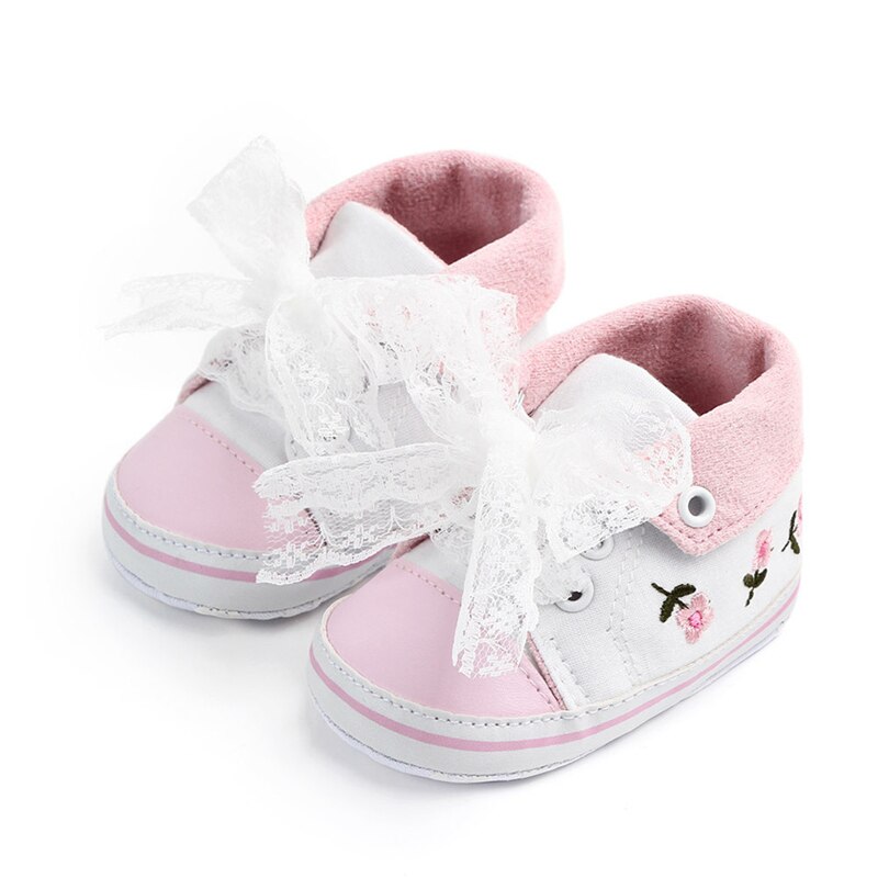 Bebê menina sapatos de renda branca floral bordado sapatos macios prewalker andando criança crianças sapatos primeiro walker frete grátis: Model 2-White / 13-18 meses
