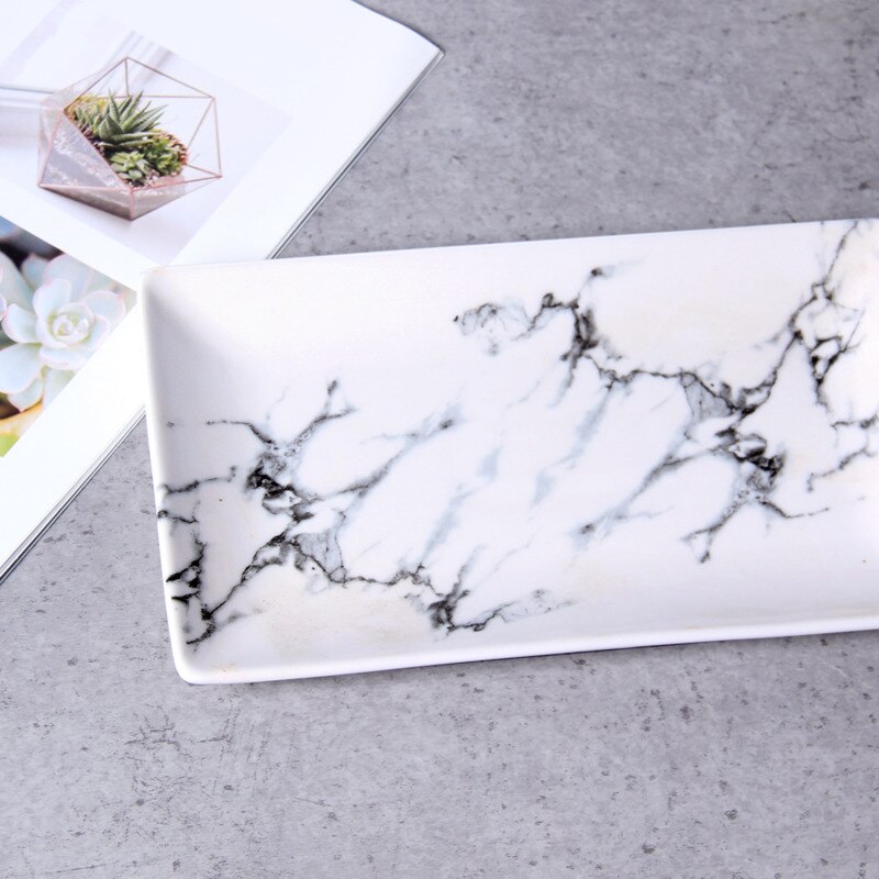 8 Inch Nordic Marble Patterns Plates And Dishes Coffee Salad Cake Fruit Dessert Soup Dish Flat Plate Tableware Dishes