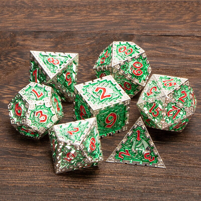 Set di dadi Dnd in metallo bianco arcobaleno 7 pezzi RPG poliedrico D &amp; D D + D prigione e drago D20 D12 D10 D % D8 D6 D4 gioco di ruolo