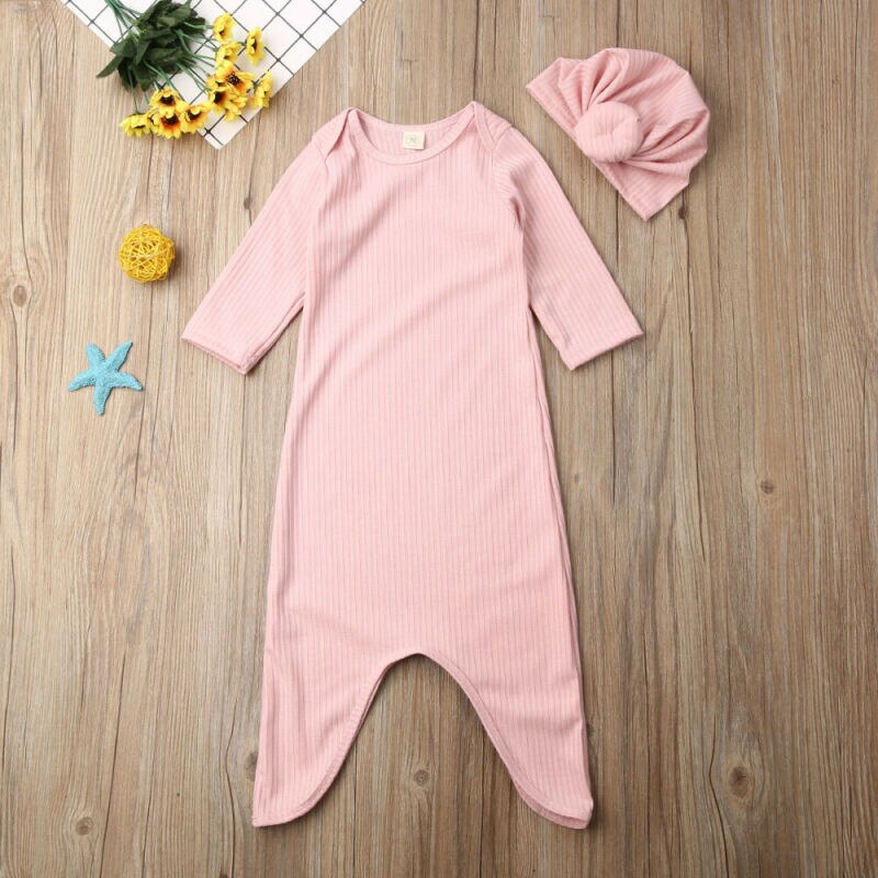 Citgeett pink 2pc nyfødt baby dreng svøb tæppe sove svøb muslin wrap hat sæt solid