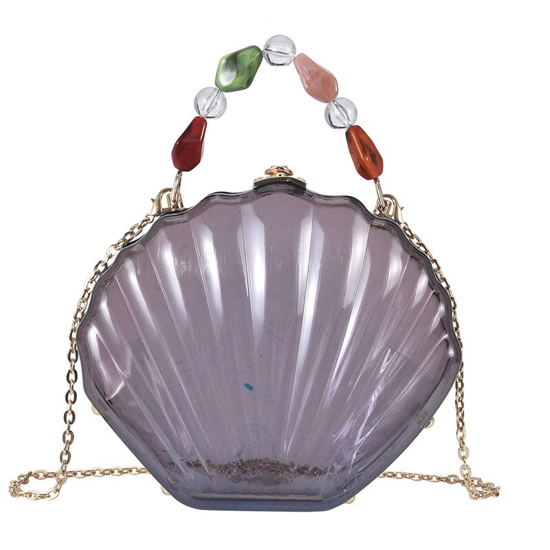 Bolso de mano de de plástico transparente con forma de concha para mujer, bandolera de boda, bolso de hombro con cadena: Negro