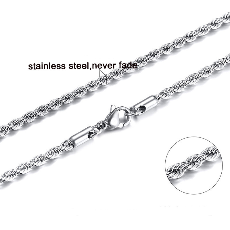 2Mm-5Mm Touw Ketting Voor Vrouwen Mannen, Roestvrij Staal Nooit Vervagen Waterdichte Sieraden: 45cm / Blauw / Staal Kleur