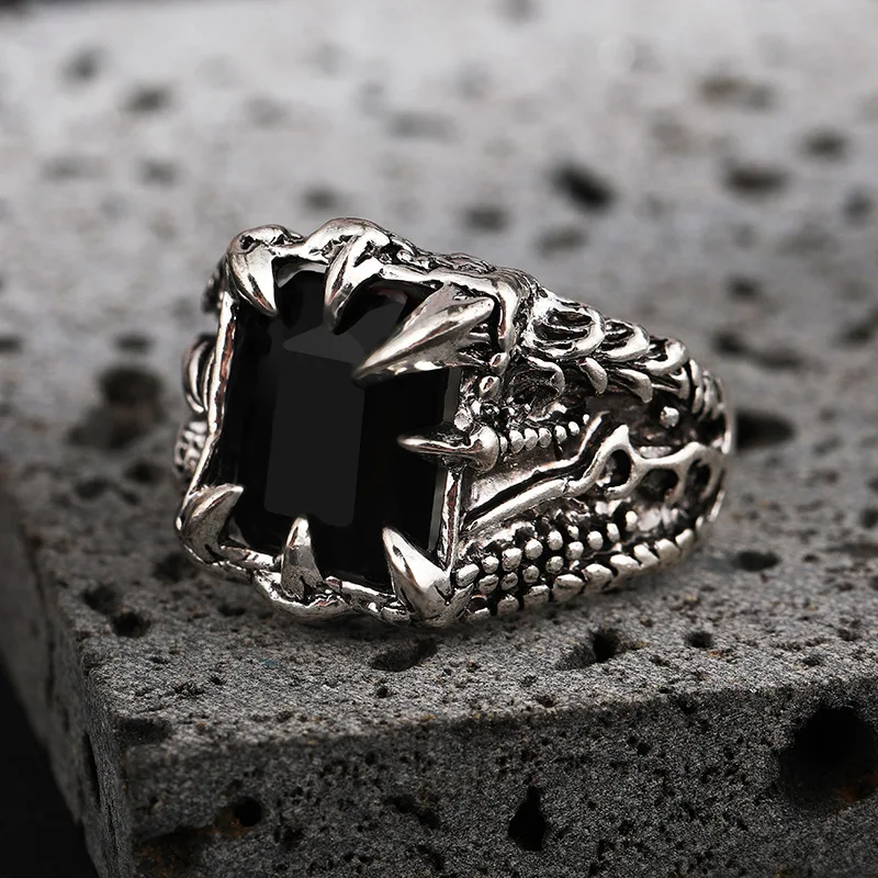 Gothic Blue and Red Crystal Zircon Evil Demon Dragon Claw Ring for Men Gram Biker Punk Rock Hip Hop Opening Rings Cool Jewelry: black