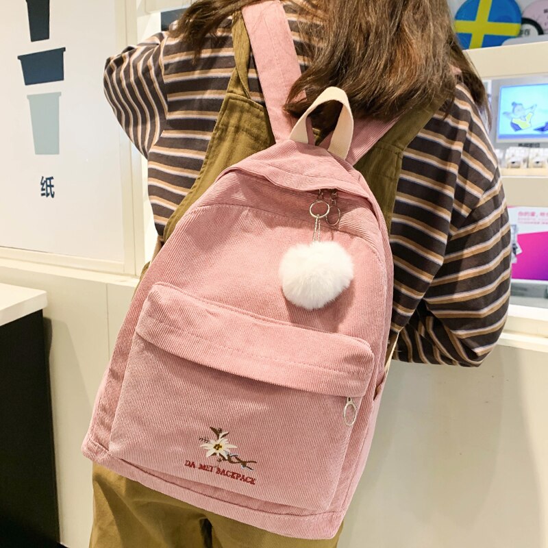 Julyccino bonito listra veludo mochila feminina cor sólida saco de escola harajuku feminino sacos de ombro adolescente viagem mochilas