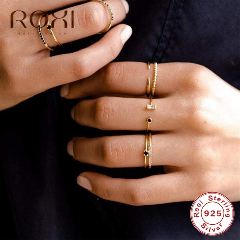 ROXI 925 Sterling Silber Ring Öffnung Goldenen Luxus Österreich Kristall Ringe für Frauen Einstellbar Runden CZ Offene Midi--Kappe Ring