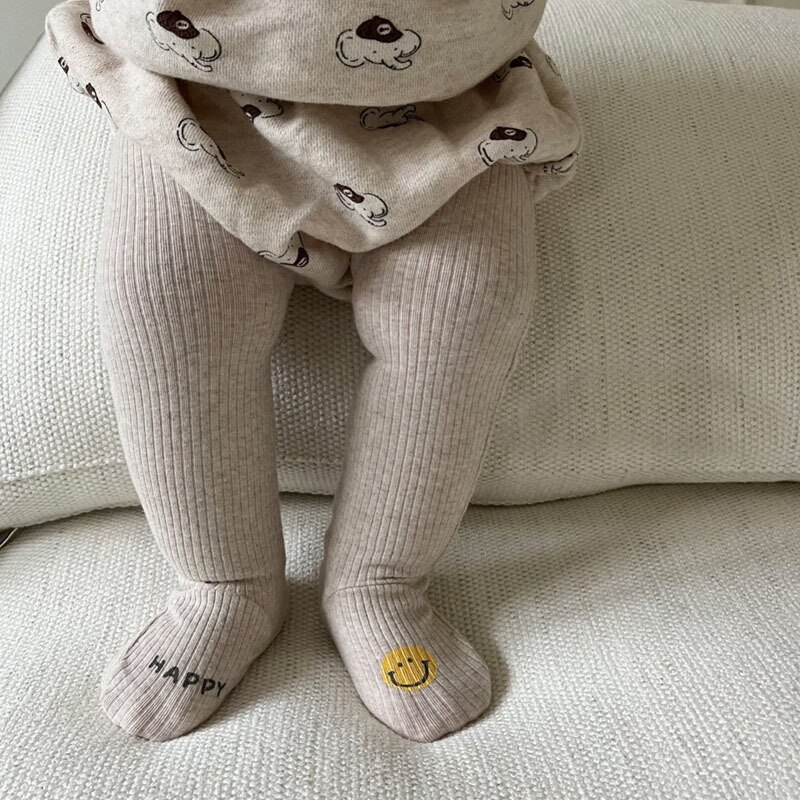 2022 Koreaanse Style Lente Pasgeboren Baby Kleding Baby Peuter Jongens Meisjes Voet Leggings Grote Glimlach Brief Kinderen Panty