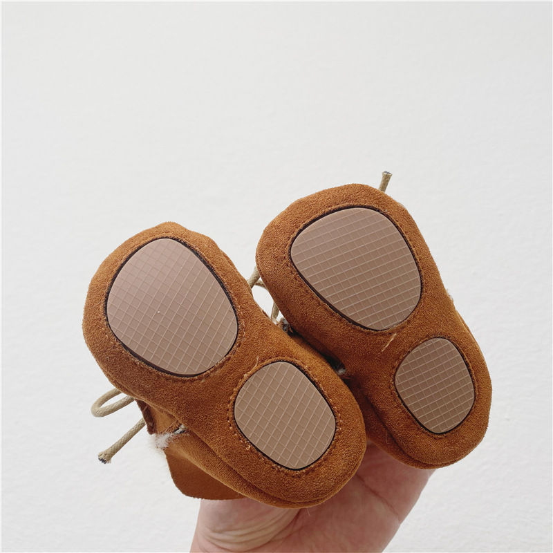 Winterliche koreanische babystiefel, samtschuhe für kleinkinder, rutschfeste mokassins für mädchen und jungen, flauschige babyschuhe mit fellfutter, lauflernschuhe