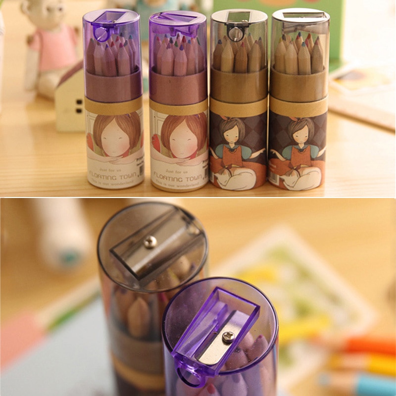 Juego de lápices de colores de madera con sacapuntas, 12 unidades por lote, lápiz de madera Natural para colorear, para dibujar, pintar, crayones