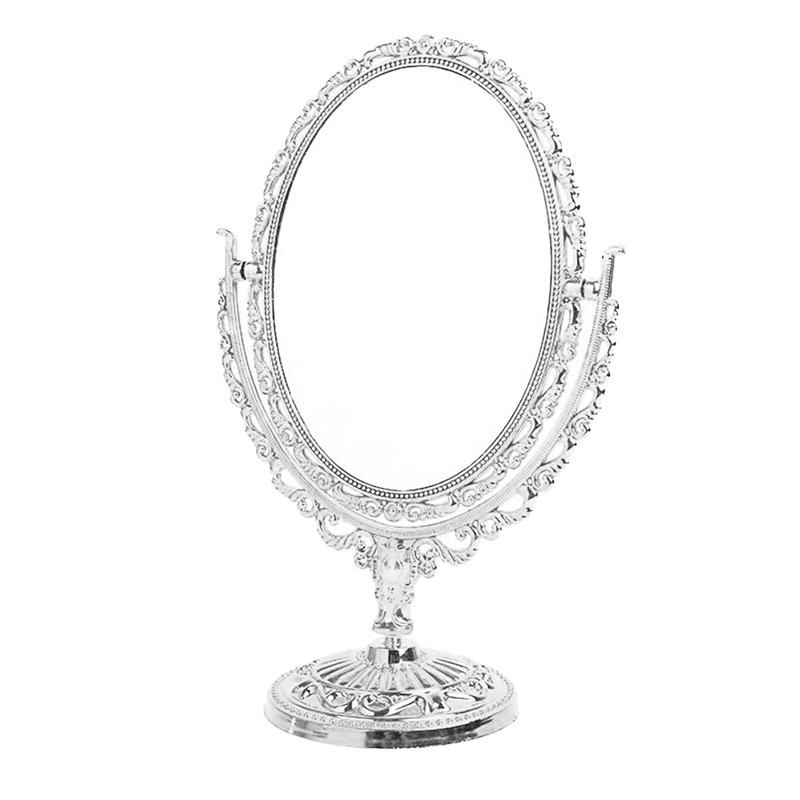 1pc europæisk stil kosmetisk spejl desktop makeup spejl retro dobbeltsidet ovalt spejl til hjemmebadeværelse soveværelse (sølv): Sølv