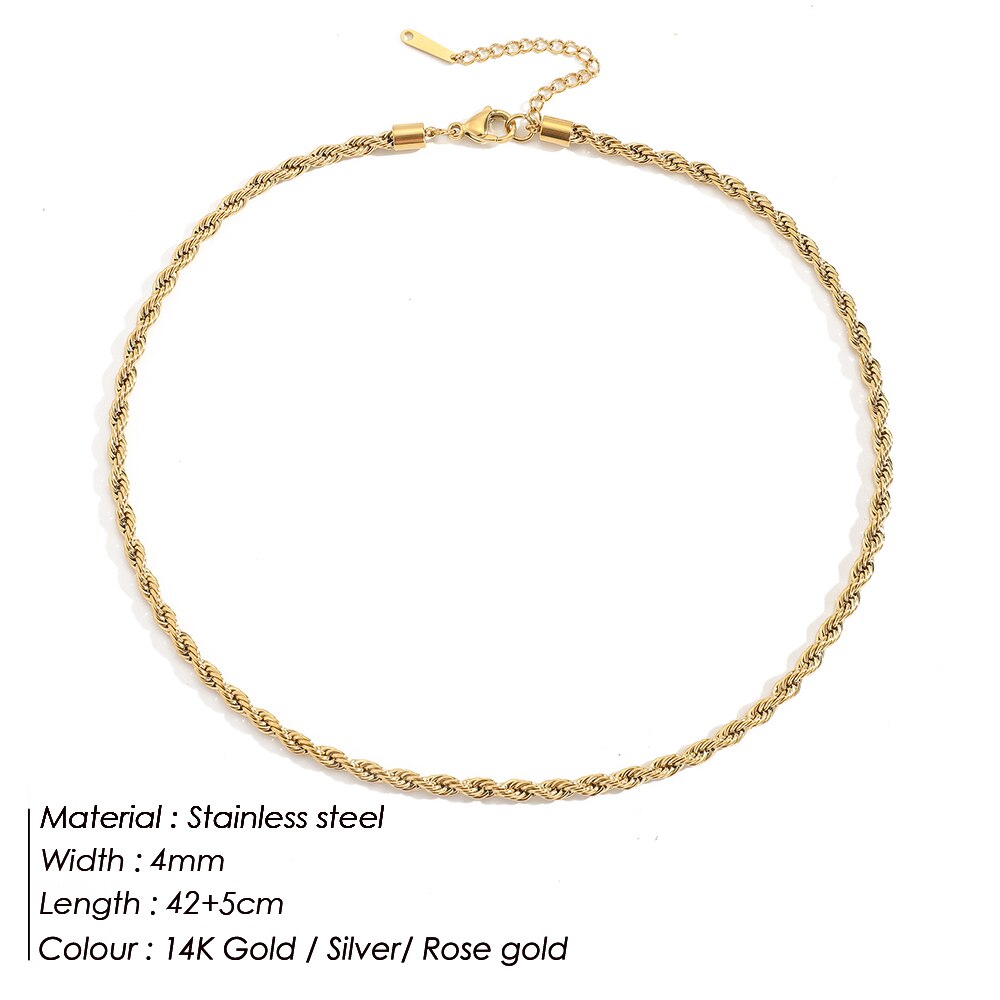 Jujie 3Mm/4Mm Rvs Rope Chain Kettingen Voor Vrouwen Mode 14K Goud Twisted Ketting Sieraden: YX32859-4MM 42CM / Steel Color