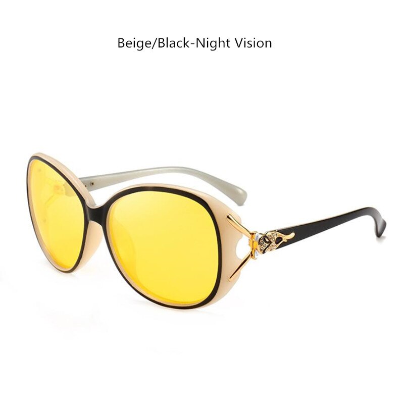 Women Polarized Night Vision Driving Glasses , Black Oval Oversize Sunglasses With Diamonds Goggles Driver Yellow UV400 N8842: Beige-Black