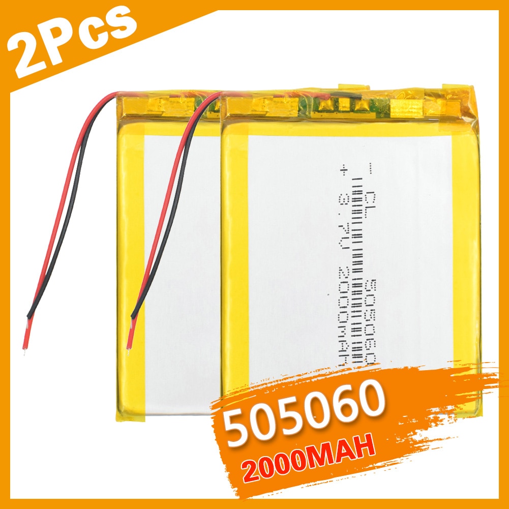 GPS Li Po Battery 2Pcs 3.7V Model 505060 Polymer Lithium Batteria Rechargeable 2000MAH Capacity Li ion Cell For Amplifier
