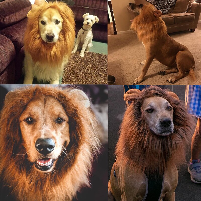 Peluca de perro León para mascotas, ropa de Cosplay, disfraz de transfiguraciOn, peluca de pelo cálido de invierno para perros grandes, accesorios para fiestas navideñas