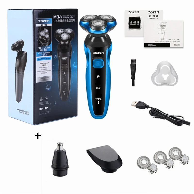 ZOZEN-Afeitadora eléctrica para hombres, máquina de afeitar para cortar el pelo corporal, cortadora de barba rotativa, 100% resistente al agua: Plata
