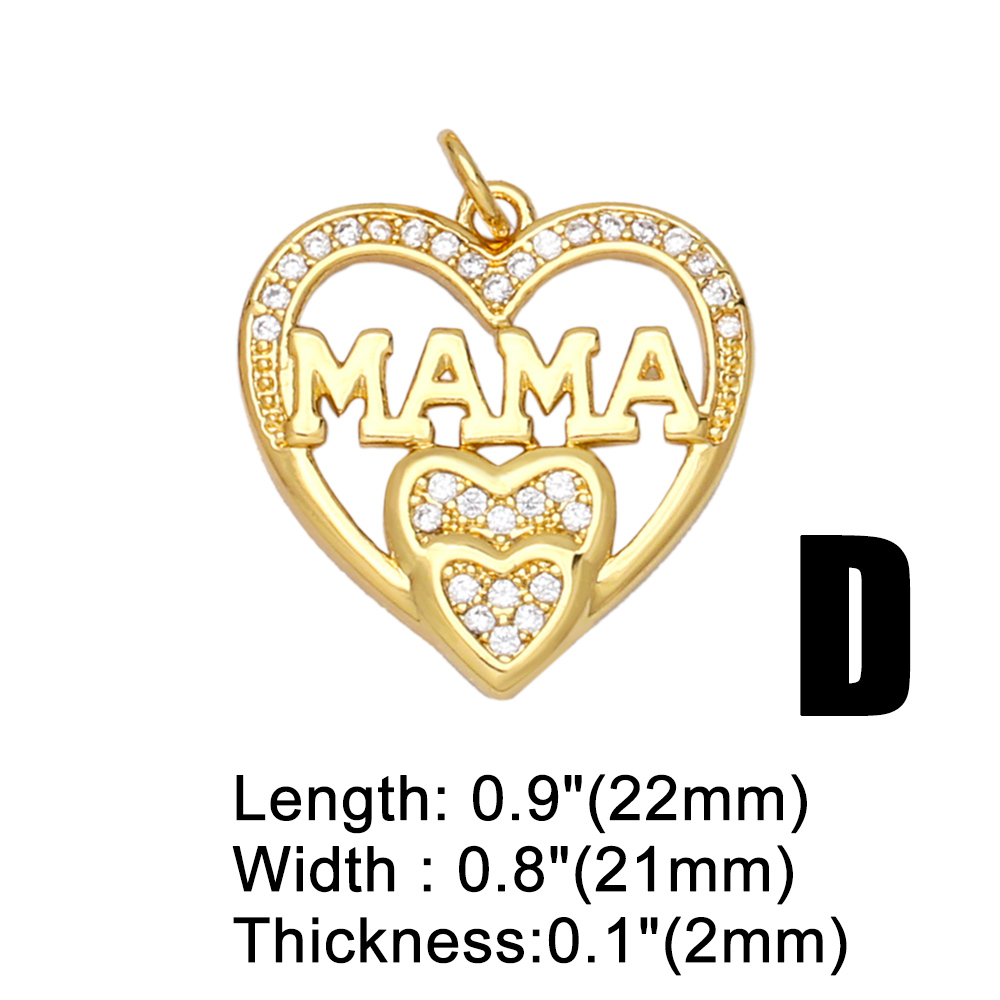 Ocesrio mother's day charm for jewelry making, gold-plated copper cubic zirconia, mother's day present pendant pdta 723: D