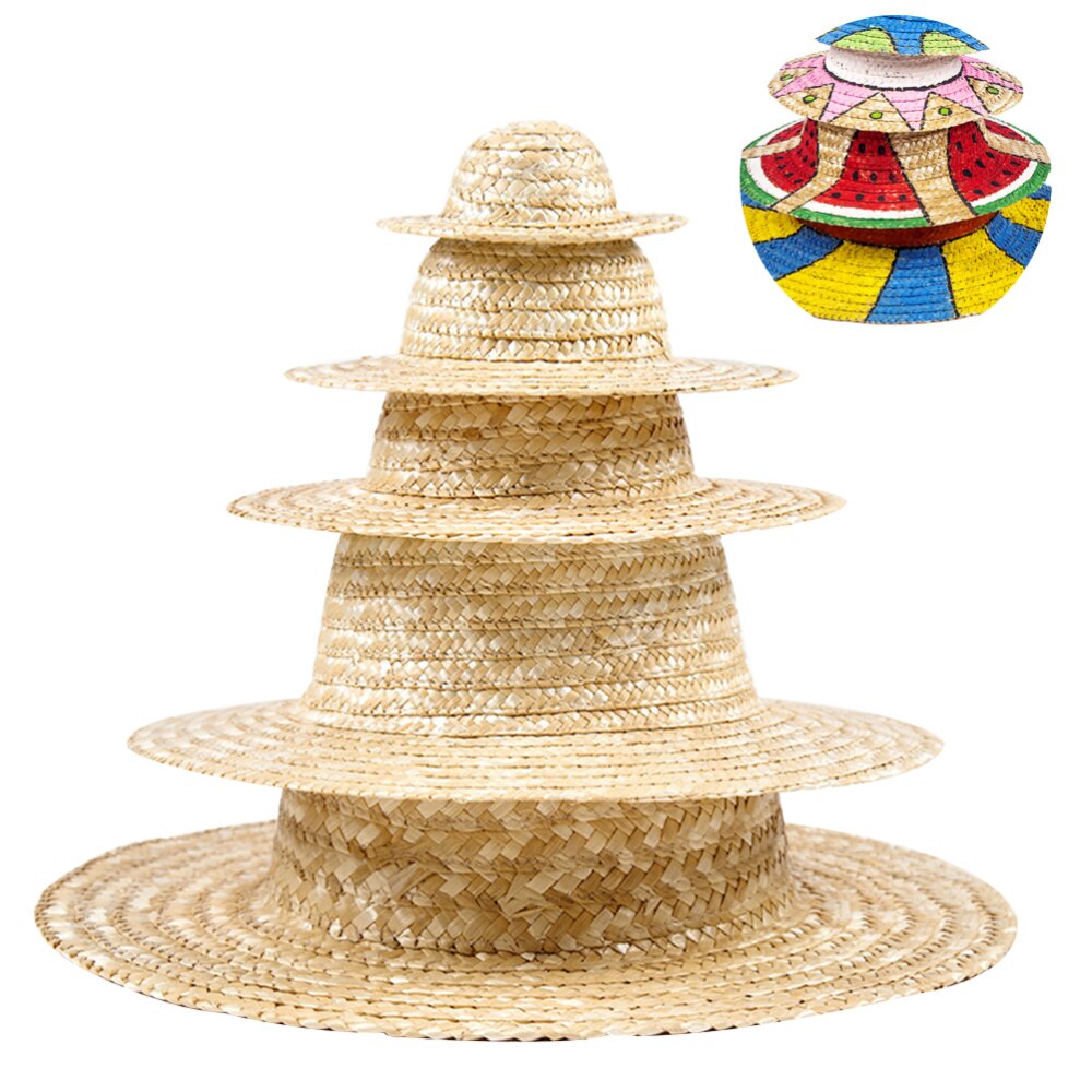 1Pc Children Painting Straw Hat DIY Painting Props for Kids Kindergarten Nursery (Diameter 32cm)