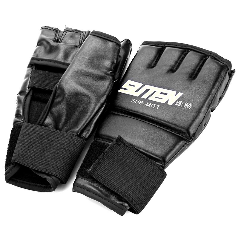 1 Pair Adult Boxing Gloves Half Finger Finger-separated Breathable Adjustable PU Hand Protector Fitness Fighting Accessories