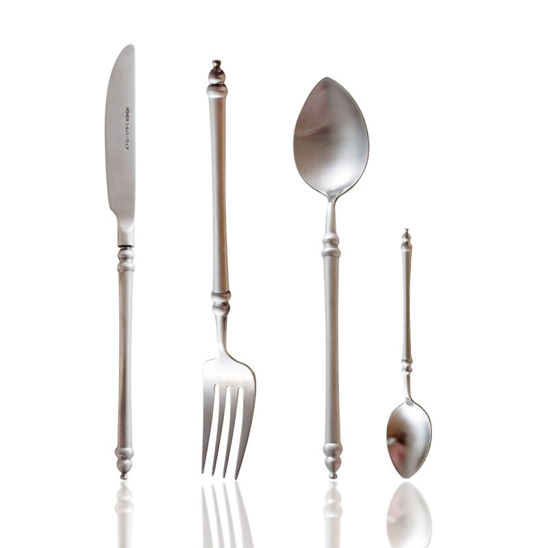 Japanese Retro Style 304 Stainless Steel Cutlery Set Bamboo Matte Western Steak Knife Fork Spoon Set Chopsticks Flatware