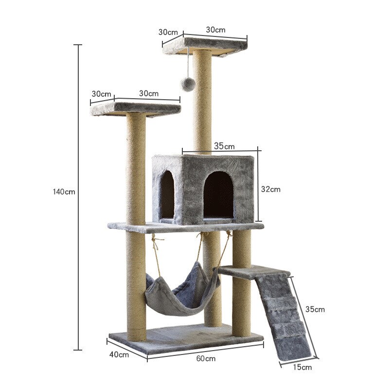 Cat Tree Multilevel Cat Towers with Luxury Condos Cat Tree Tower Kitten Condo Scratching Post: light grey 140cm