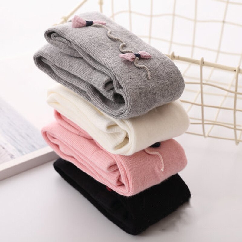 Cute Baby Girls Bowknot Cotton Warm Tights Stockings Autumn Winter White Black Grey Pink Solid Kids Girl Stockings 0-3 Years