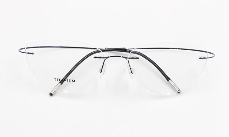 Rammeløse brilleramme kvinder titanium ultralette briller receptfrie rammeløse katteøje briller nærsynethed optisk ramme: Blå