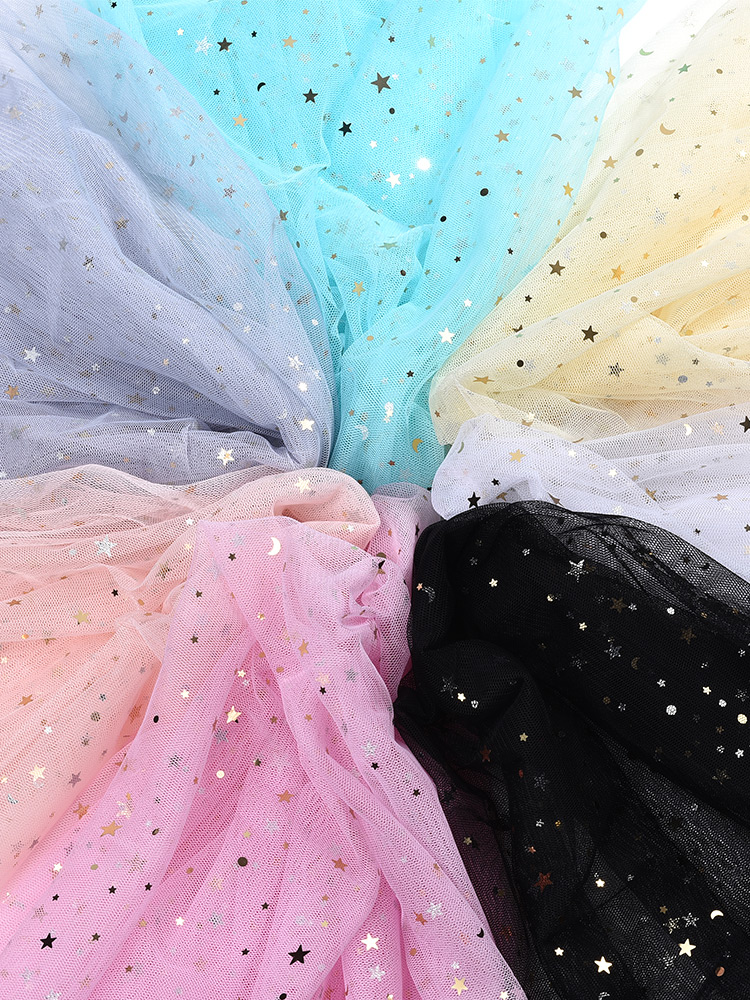 1 meter stjärnor gasväv tyg material stjärnslöja foto rosa bakgrund tyg spets paljettväv