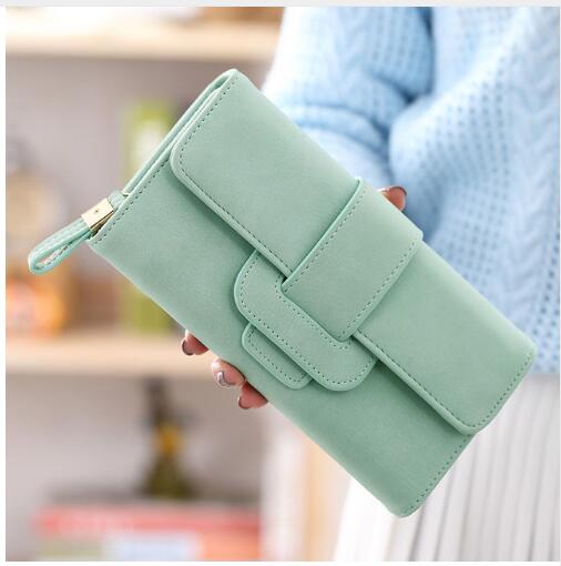 Casual Long Wallet Women Purse Card Holder Clutch Cell Phone Wallet Ladies Retro Matte Leather Hasp Coin Purse Carteira Feminina: 1347-1 green