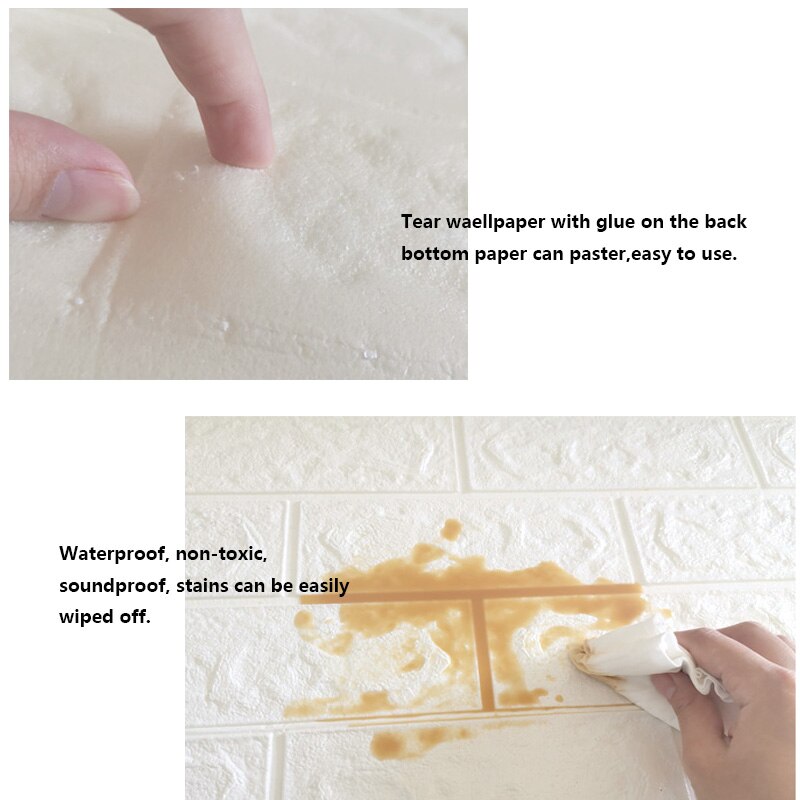 3D Wall Stickers Self-adhesive Wallpaper Brick Panels Waterproof Living Room Kitchen TV Backdrop Decor Bedroom Home Decoration