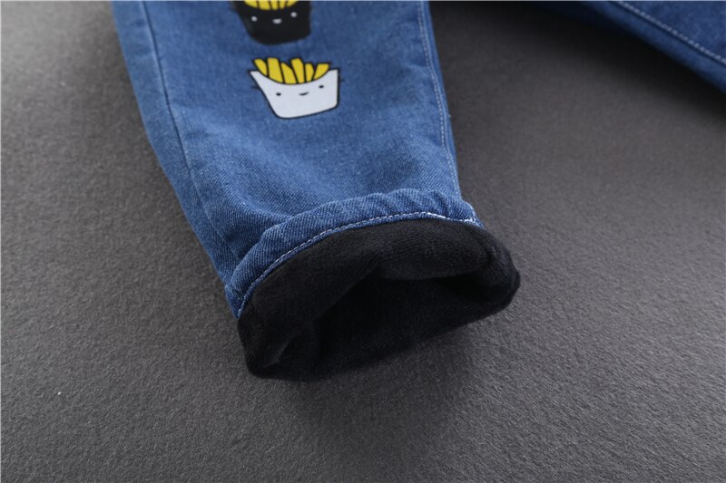 Winter jongens polar fleece voering opgerolde jeans kinderen kinderen all-match warme denim broek kinderen plus fluweel dikke denim broek