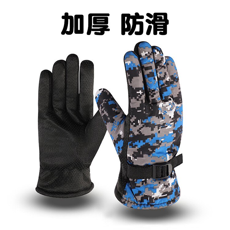 Cycling Gloves Full Finger Sport Riding MTB Bike Gloves Winter Water Resistant Touch Screen Non-slip Motorbike Riding Gloves: Camouflage blue