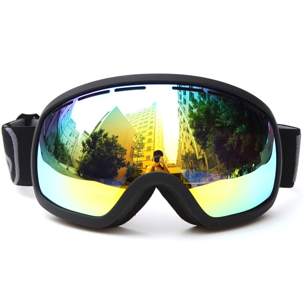 Benice Ski Goggle Sneeuw Bril/Uv-Bescherming Multi-color Dubbele Anti-Fog Lens Snowboard skiën Goggle Met Gratis Tas: Black