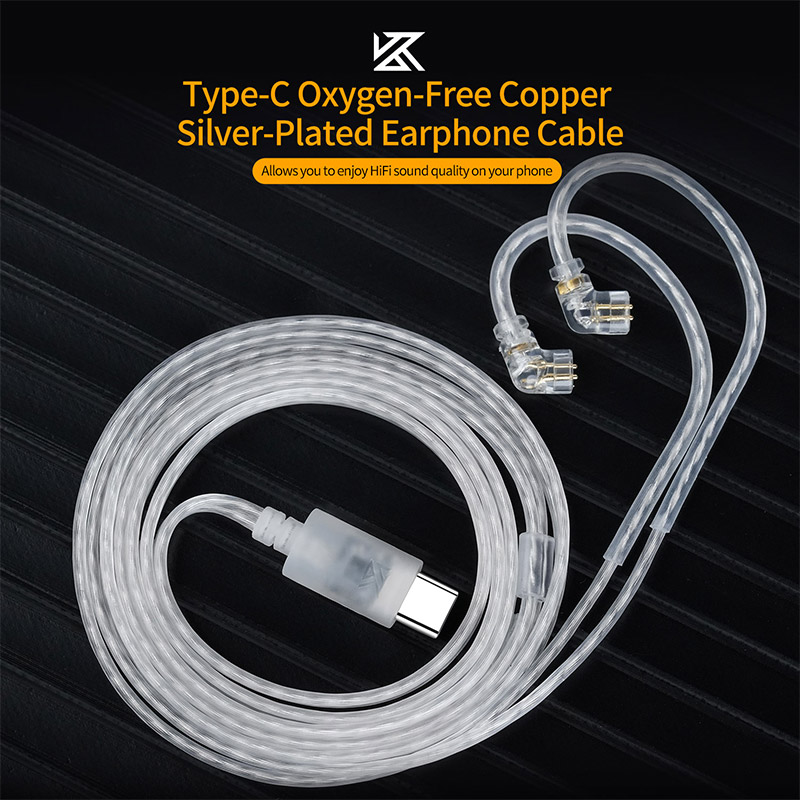 Auriculares KZ tipo C, Cable de auriculares chapado en plata de cobre sin oxígeno, Pin chapado en oro de alta pureza de 0,75 MM