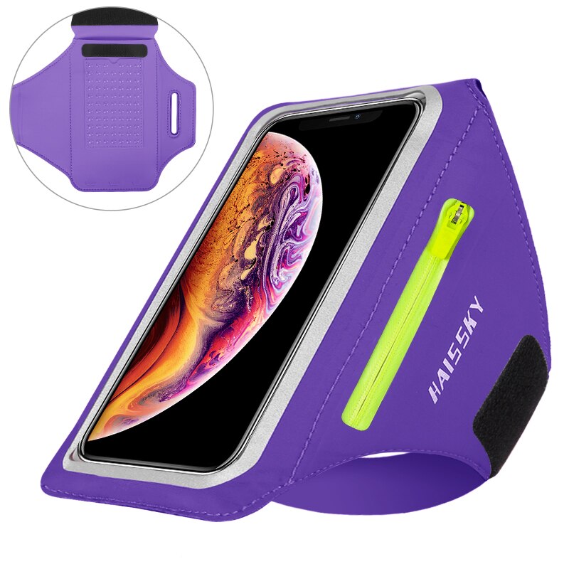 HAISSKY 6.9&quot; Zipper Pocket Running Sports Armbands Pouch GYM Fitness Brassard Case Waterproof Armband For iPhone Samsung Xiaomi: HSK1961 Purple