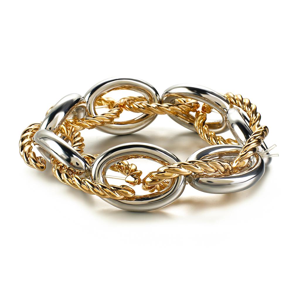 Amorcome guldfarve chunky kæde armbånd enkle boho tunge fest natklub armbånd til kvinder udsagn smykker: Guldstål