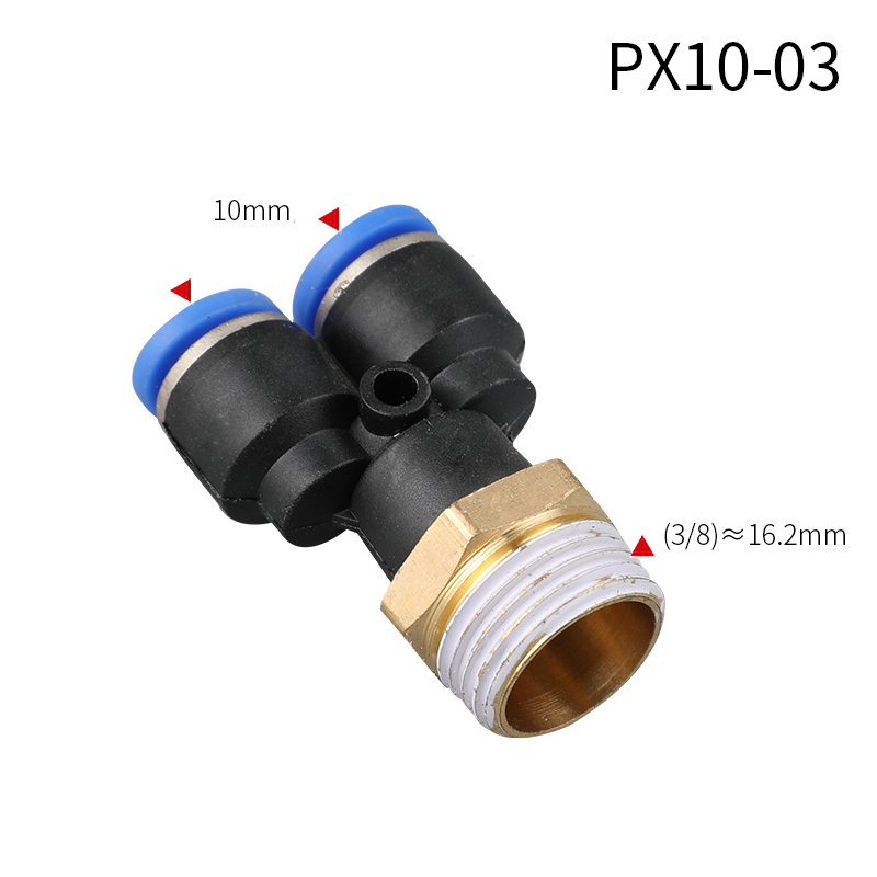 Y type tee luft pneumatiske fittings lynkobling  px4 6 8 10 12mm til hangevind  m5 " 1/8 " 1/4 " 3/8 " 1/2 " bsp kobling: Px10-03
