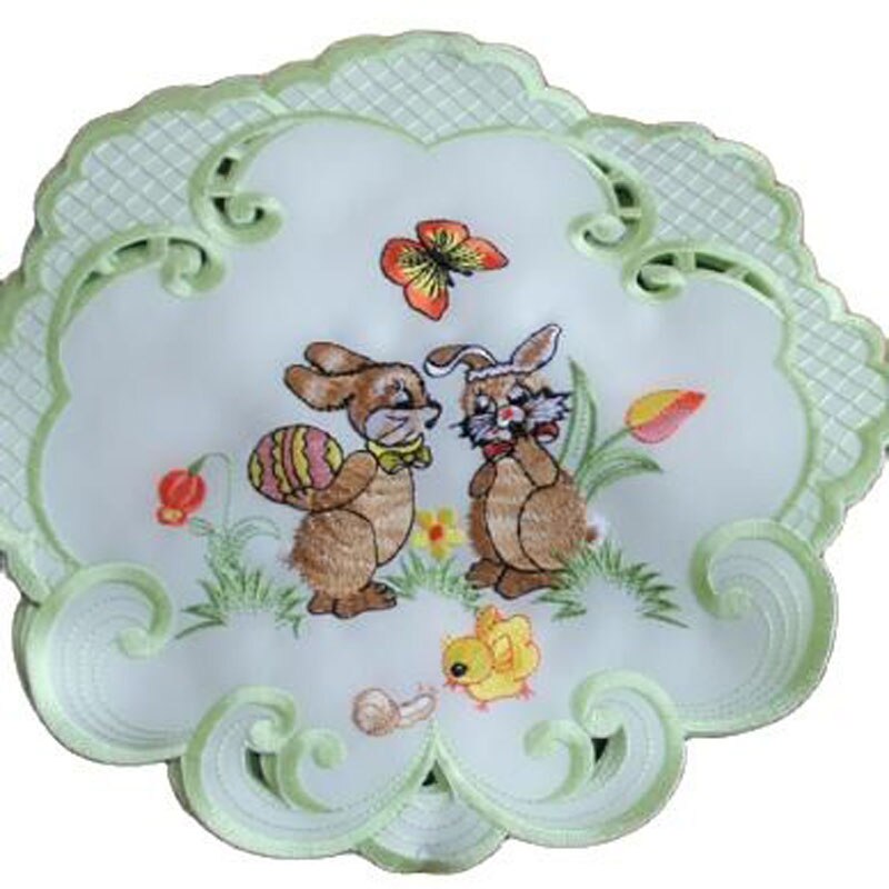 Mantel Individual de encaje bordado con forma de huevo de gallina, posavasos para mesa, posavasos, té de Pascua, accesorios de cocina