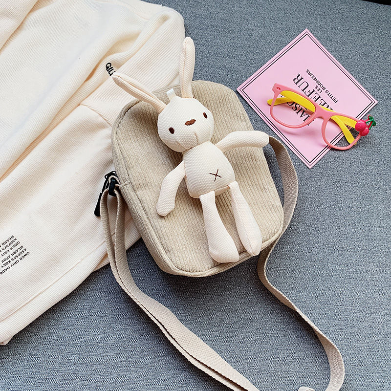 Leuke Meisjes Kleine Portemonnee Corduroy Bunny Mouse Kinderen Schoudertas Baby Jongens Crossbody Tassen Prinses Accessoires: beige bunny