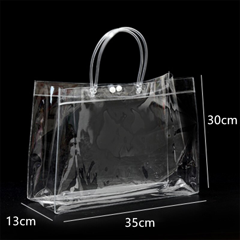 20pcs/lot Transparent soft PVC tote packaging bags with hand loop, clear Plastic handbag, cosmetic bag: (10)35x30x13cm