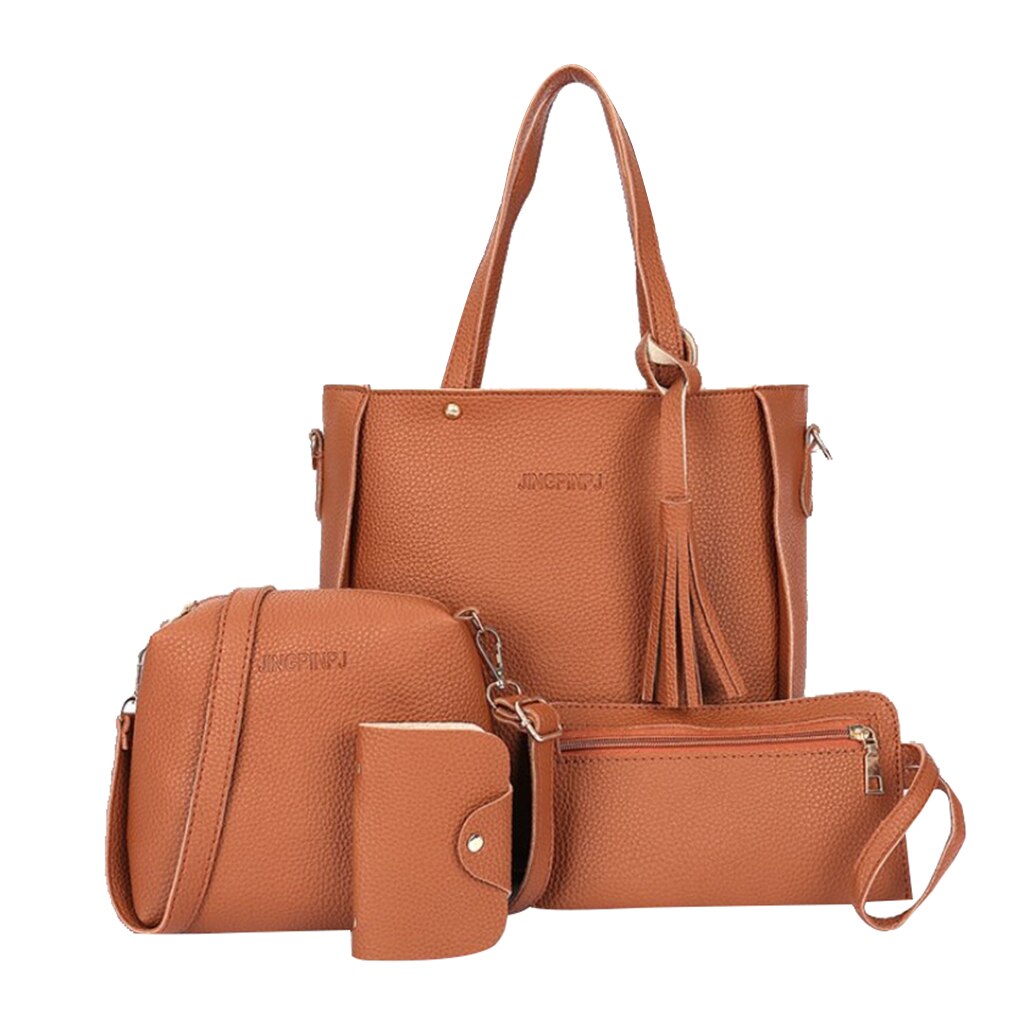 Women Handbags Top Handle Satchel Purse Shoulder Bag Set 4pcs: Brown