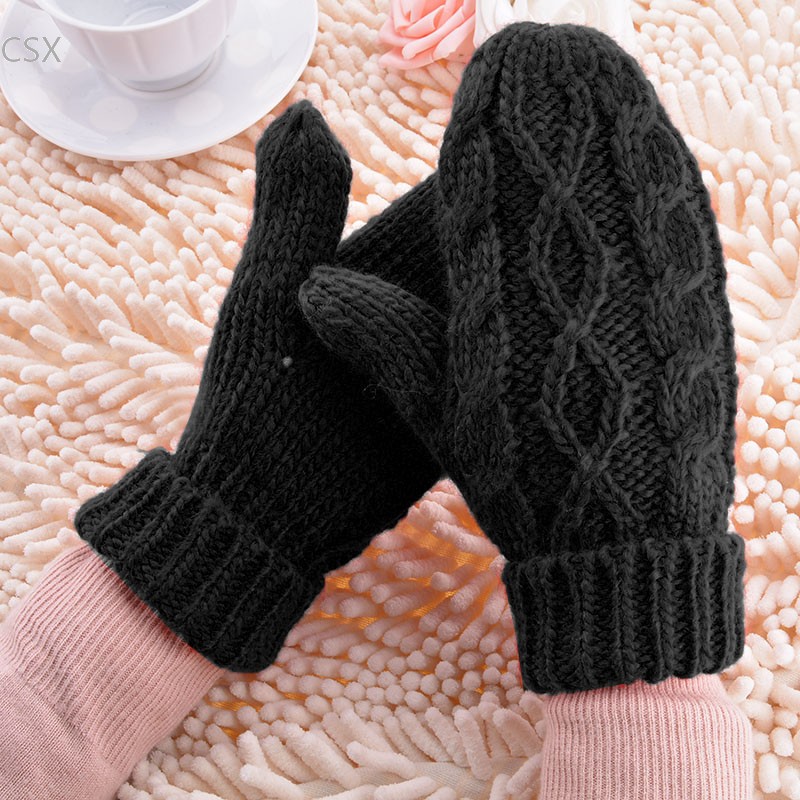 Mwoiiowm varme vinterhandsker kvinder vanter 8 farver damer dejlige strikkede handsker piger 24: Sort