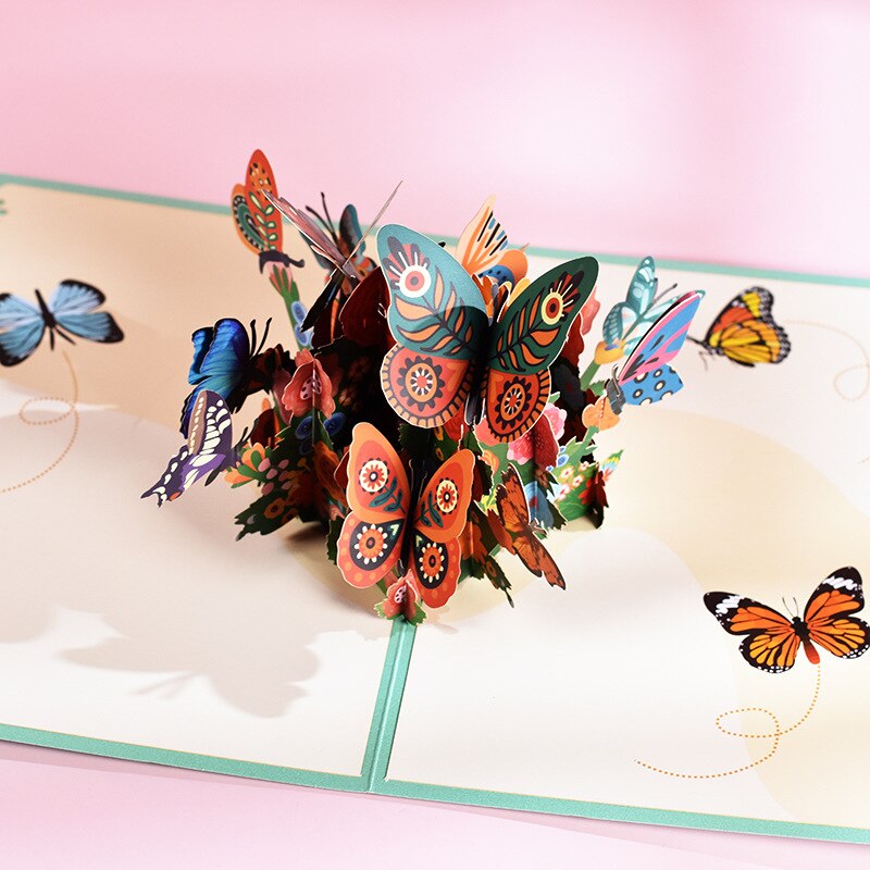 Animal 3D Pop Up Greeting Card With Envelope Flying Butterfly Festival Universal Blessing Message Best Wishes PostCard: Default Title